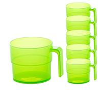 Kerafactum Set di 6 bicchieri con manico, per campeggio, mensa, ideale per picnic, barca, tenda, caravan, lavabile in lavastoviglie, impilabile, 0,3 litri. Tazza da caffè color verde.
