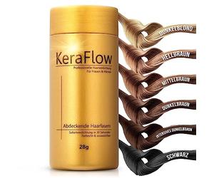 KeraFlow PREMIUM Fibre capillari per l'infoltimento dei capelli - Capelli voluminosi per una capigliatura folta in pochi secondi - Polvere capillare contro la calvizie - 28g (Nero)