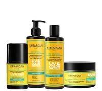 Kerargan - Cura completa protezione UV all'olio di Marula per capelli secchi e colorati - shampoo, balsamo, maschera, siero - senza solfato, OGM, olio minerale - 3 x 250 ml + 1 x 50 ml
