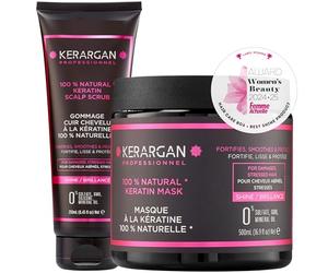 Kerargan - Duo Maschera e Scrub Capillare alla Cheratina Per Capelli Danneggiati e Stressati - Nutre, Esfolia e Protegge - Senza Solfati, OGM, Oli Minerali - 500ml + 250ml