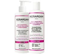 Kerargan - Duo Volumizzante Shampoo & Balsamo Biotina & Collagene Capelli Piatti, sottili e opachi - Booste Brillance & Struttura - Senza Solfato, OGM, Silicone, Olio Minerale - 2 x 250 ml