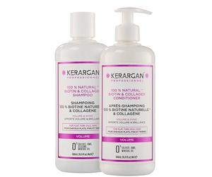 Kerargan - Duo Volumizzante Shampoo & Balsamo alla Biotina & Collagene per Capelli Piatti, Fini e Opachi - Potenzia Luminosità & Struttura - Senza Solfati, GMO, Silicone, Oli Minerali - 2x500ml