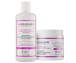 Kerargan - Duo Volumizzante Shampoo & Maschera Capillare alla Biotina & Collagene per Capelli Piatti, Sottili e Spenti - Aumenta Luminosità & Densità - Senza Solfati,OGM,Silicone,Olio Minerale-2x500ml