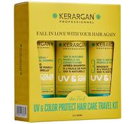 KERARGAN - Kit da Viaggio Marula Protezione UV e Colore - 3x100ml | Shampoo, balsamo e maschera alla marula da 100ml, routine da viaggio per proteggere luminosità e colore