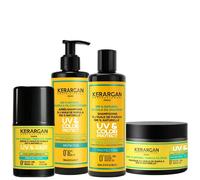 Kerargan - Cura completa protezione UV all'olio di Marula per capelli secchi e colorati - shampoo, balsamo, maschera, siero - senza solfato, OGM, olio minerale - 3 x 250 ml + 1 x 50 ml