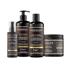 KERARGAN - Routine Ricino 4 Trattamenti Anticaduta - 3x500ml+100ml | Shampoo, balsamo, maschera e siero all'olio di ricino, routine completa per nutrire, rinforzare e proteggere