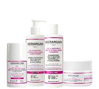 Kerargan - Set Volumizzante Shampoo, Balsamo, Maschera & Siero alla Biotina & Collagene per Capelli Piatti, sottili e opachi - Volume e lucentezza - Senza Solfato e OGM - 3 x 250 ml + 1 x 50 ml