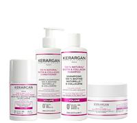 Kerargan - Set Volumizzante Shampoo, Balsamo, Maschera & Siero alla Biotina & Collagene per Capelli Piatti, sottili e opachi - Volume e lucentezza - Senza Solfato e OGM - 3 x 250 ml + 1 x 50 ml