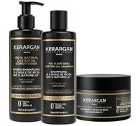 Kerargan - Trio Anticaduta Shampoo, Balsamo & Maschera all’Olio di Ricino per Capelli Secchi, Fragili o Devitalizzati - Stimola la Crescita - Senza Solfati, Silicone - 3x250ml