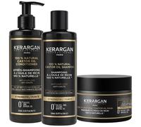 Kerargan - Trio Anticaduta Shampoo, Balsamo & Maschera all’Olio di Ricino per Capelli Secchi, Fragili o Devitalizzati - Stimola la Crescita - Senza Solfati, Silicone - 3x250ml