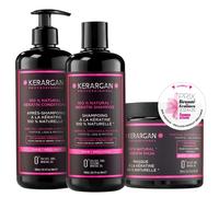 Kerargan - Trio Ultra Riparatore Shampoo, Balsamo & Maschera alla Cheratina per Capelli Danneggiati e Stressati - Nutre, Liscia & Rinforza - Senza Solfati, OGM, Silicone - 3x500 ml