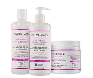 Kerargan - Trio Volumizzante Shampoo, Balsamo & Maschera alla Biotina & Collagene per Capelli Piatti, Sottili e Spenti - Senza Solfati, OGM, Silicone, Olio Minerale - 3x500ml+1x100ml