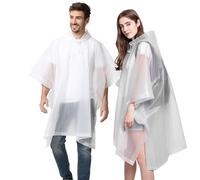 Keratobleem Poncho Antipioggia Riutilizzabile,2 Pezzi Mantelli Impermeabile EVA con Cappuccio,Asciugatura Rapida Mantella Pioggia Donna & Uomo,per Trekking, Campeggio, Escursioni, Viaggi-Bianco