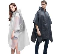 Keratobleem Poncho Antipioggia Riutilizzabile,2 Pezzi Mantelli Impermeabile EVA con Cappuccio,Asciugatura Rapida Mantella Pioggia Donna & Uomo,per Trekking, Campeggio, Escursioni, Viaggi-Nero&Bianco