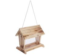 Kerbl Hobbyfarming 87040 Mangiatoia per uccelli, in legno, protezione contro la pioggia da pannelli di vetro, tetto apribile, con asta di seduta, superficie fiammata resistente alle intemperie, corda