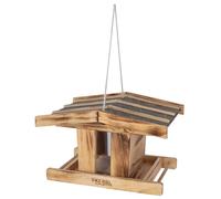 Kerbl Hobbyfarming 87044 Mangiatoia per uccelli, in legno, con vetro per indicatore di livello, corda antistrappo, asta per uccelli, resistente alle intemperie, aspetto naturale