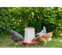 Kerbl Hobbyfarming mangiatoia automatica con piedini, 3,5l, rosso/bianco, 16,5x24,5x35cm, mangiatoia automatica per pollame, distributore di mangime, plastica