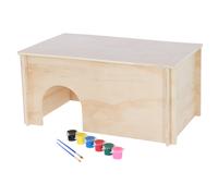 Kerbl Pet Casetta per roditori, da dipingere, tetto piatto rimovibile, facile da montare, pittura ad acqua, per conigli e roditori, 50 x 29 x 24 cm