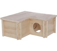Kerbl Pet Casetta per criceti, 24 x 24 x 11 cm, Legno, 3 camere da 9,5 x 9,5 cm, Sistema a Incastro, Tetto Rimovibile