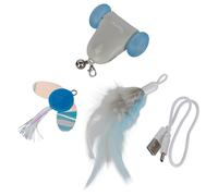 Kerbl Pet Racing Mouse, giocattolo per gatti, topolino elettrico, intrattenimento per gatti, grigio/blu, 6,5 x 6 x 2,6 cm, con luce LED, campanellino e 2 ciondoli, durata della batteria 5-6 ore