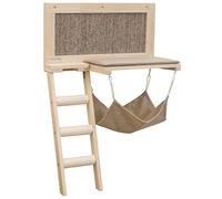 Kerbl Pet Tavola per sdraiarsi Timber, per Gatti, A Parete, Mobili per Gatti, con tiragraffi, Cuscini Lavabili, Gradini a Colonna in sisal, Legno, Marrone, 58 x 89 cm