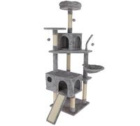 Kerbl Pet Tiragraffi Levi, tiragraffi per gatti di grossa taglia, tiragraffi alla moda con cuccia, grigio, altezza 167 cm, colonne in sisal, palline di peluche