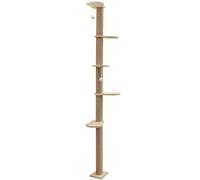 Kerbl Pet Tiragraffi Timber, tiragraffi da parete per gatti, parete da arrampicata, legno massiccio, corda di iuta, altezza 208 cm, 5 piattaforme