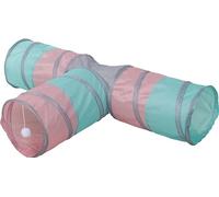 KERBL PET Tunnel gatti Triangle, turch./ rosa/grigio, Ø25x80x50 cm