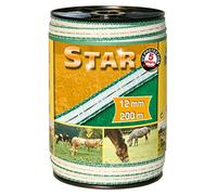 Kerbl Star 441501 - Nastro per recinzione, 4 conduttori, lunghezza 200 m, larghezza 12 mm, colore: Bianco/Verde