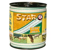 Kerbl Star 441502 - Nastro per recinzione, 6 conduttori, lunghezza 200 m, larghezza 20 mm, colore: Bianco/Verde