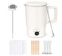KERCAMKEL Cera elettrica per la produzione di candele, candele fai da te, set di accessori con fusciera, termometro, 100 stoppini per candele, 100 stoppini adesivi, 5 porta stoppini e cucchiaio per