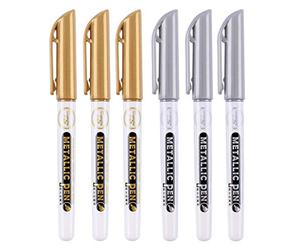 KERDEJAR Pennarelli indelebili metallici, 6Pc Pennarello in resina epossidica oro argento Pennarello a punta in oro Pennarello con vernice acrilica Evidenziamenti Pennarello indelebile metallico Set A