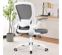 KERDOM - Sedia da ufficio, ergonomica, con braccioli pieghevoli, girevole a 360°, in rete, sedia da scrivania, colore grigio scuro, 9060