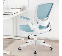 KERDOM - Sedia da ufficio, ergonomica, con braccioli pieghevoli, girevole a 360°, in rete, sedia da scrivania, colore celeste, 9060