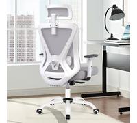 KERDOM Sedia da ufficio, ergonomica, con poggiatesta regolabile e supporto lombare, sedia girevole regolabile in altezza, con funzione altalena a 130°, portata 150 kg