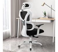 KERDOM Sedia da Ufficio Ergonomica, Poltrona Ufficio con Braccioli Pieghevoli e Poggiatesta Oscillante, Poltrona Girevole con Supporto Lombare, Schienale Alto in Rete Poltrona Girevole