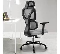 KERDOM Sedia da Ufficio Ergonomica, Poltrona Ufficio con Braccioli Pieghevoli e Poggiatesta Oscillante, Poltrona Girevole con Supporto Lombare