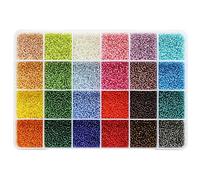 KERGAEN Perline in Vetro Iridescente 2mm - 24.000 Pezzi con Portabeads Modulare (24 Tonalità x 1000Pz) - Formato 12/0 per Artigianato Creativo e Bijoux