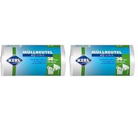 KERL Müllbeutel Sacchetti per la Spazzatura, 30 l, 40 Pezzi, 50 x 60 cm, HDPE, Bianco (Confezione da 2)