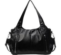 KERLYING PU Leather Shoulder Handbag Large Work Totes Multi-Pocket Concealed Carry Hobo Crossbody Bag for Work Travel Daily Use (black)