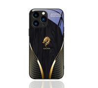 Kerquyu Personalized Wood Grain Dragon Compatible with Tempered Glass Case for iPhone 17/16/15 Plus Pro Max, Dragon Pattern Glass Silicone Shockproof Cover (For 15Plus,Black)