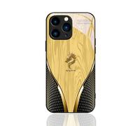 Kerquyu Personalized Wood Grain Dragon Compatible with Tempered Glass Case for iPhone 17/16/15 Plus Pro Max, Dragon Pattern Glass Silicone Shockproof Cover (For 15,Yellow)