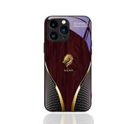 Kerquyu Personalized Wood Grain Dragon Compatible with Tempered Glass Case for iPhone 17/16/15 Plus Pro Max, Dragon Pattern Glass Silicone Shockproof Cover (For 15Pro,Red)
