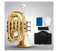 KERREY Mini Tromba Tascabile in SIB Piatto in Ottone Strumento A Fiato in SIB Piatto in Ottone Boccaglio Paio Guanti Panno per La Pulizia Custodia per Il Trasporto Mini Trumpet