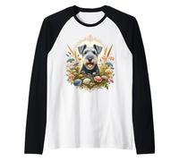 Kerry Blue Terrier Dog Summer Wildflowers Opera d'arte Maglia con Maniche Raglan