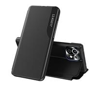 KERUN Custodia per Xiaomi Mi 11 Lite (5G/4G) / 11 Lite 5G NE, Smart View, Custodia a portafoglio con finestrella Standing elegante specchio Flip Case Cover supporto pieghevole - Nero