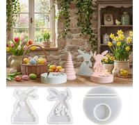 KERYBW Stampi in silicone per Pasqua, 3 stampi in silicone per Pasqua, con coniglio di Pasqua, per versare, stampi in silicone per primavera, coniglietto, Pasqua, uova per candele fai da te, sapone