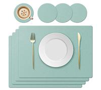 KERYCHIN 4 Tovagliette in Silicone + 4 Sottobicchieri Rotondi, con Motivo a Foglie, Antiscivolo, Resistenti al Calore a 230 °C, Lavabili, per Cucina, Casa, Ristorante, 40 x 30 cm, Verde Chiaro