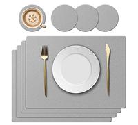 KERYCHIN Set da tavolo e sottobicchiere in silicone lavabile, resistente al calore 220 °C, antiscivolo e impermeabile, facile da pulire per sala da pranzo, cucina, hotel, 8 pezzi, grigio chiaro