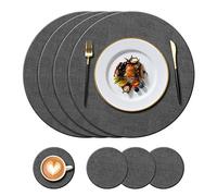 KERYCHIN Set di 4 tovagliette rotonde in pelle + 4 sottobicchieri, resistenti al calore 100 °C, antiscivolo e lavabili, accessori decorativi per casa, hotel, interni, tavolo da pranzo, colore: nero